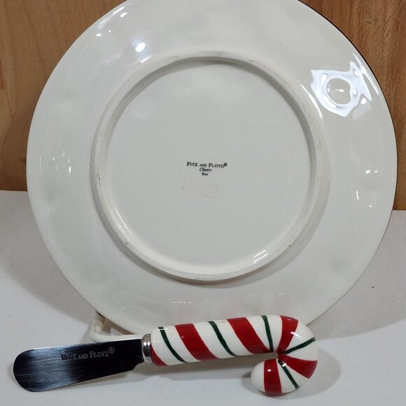 Fitz and Floyd Cheers Snowman Cheese Snack Plate & Candy Cane Spreader Christmas - Picture 4 of 7